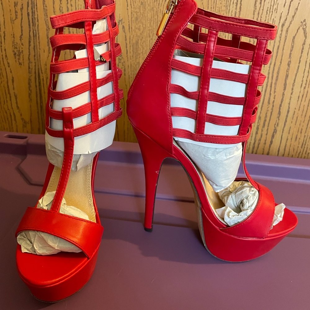 Fire red stiletto heels